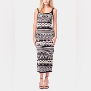 Joie Black and White Crochet Knit Midi Bodycon Dress Size L NWT